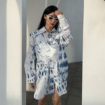 하늘색셔츠 소라색 긴 소매 루즈 셔츠 패션 가을 여름 타이다이 블루 블라우스