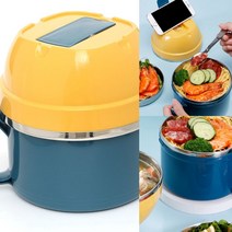 숟가락포함 이중 도시락(900ML) (옐로+블루) 카페용품쇼핑몰 과일도시락용기