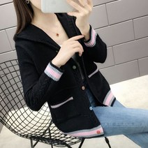 박시 니트가디건 여성 봄가을 계절 그물 레드 코트 상의 스윗 스웨터박스 핏아우터 3890168859, XL, 블랙