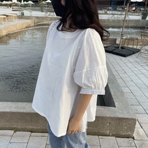 [비비애르] 핀턱 A라인 볼륨 퍼프 반팔 블라우스 코튼 러블리한 여름BL 데일리 하객룩 만능코디