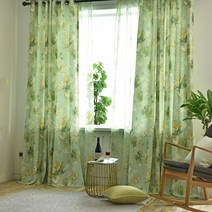 암막커튼 아이방 100% 겨울 안방 거실 간편 설치 미국 녹색 잎 암막 커튼 인쇄 창 침실 정전 직물 75% 2