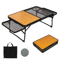 캠핑페이지 캠핑 아이언 메쉬 접이식 윙 보조테이블, 하프윙테이블세트, 원목무늬하프+테이블받침