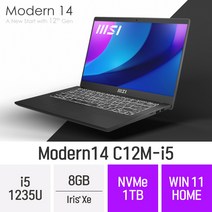 MSI 모던시리즈 모던14 C12M-i5 - 14인치 인텔 i5 휴대용 인강용 문서작업 온라인수업 재택근무용 대학생 노트북, Win11 Home, 8GB, 1TB