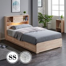 각시방가구 LED 히노 원목 3단 서랍 슈퍼싱글 침대세트 SS (독립매트 포함) / 고무나무 원목, 내추럴