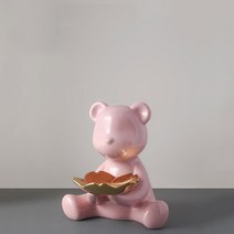 이누아 우리집 소품정리 곰돌이 트레이 세라믹 곰돌이 테디베어 오브제 트레이 테디베어 악세사리트레이 현관오브제, 핑크