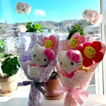 [당일발송][신상할인] [정품] 산리오 헬로키티 어린이집선물 스마일꽃다발 졸업꽃다발 인형꽃다발, 헬로키티(핑크포장), 스마일꽃(3송이)