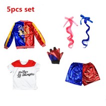 해리포터옷 Halloween Carnival Харли Куинн Kids Girls Harley Cosplay Costumes Quinn Belt Monster Jacket Pa, AdultL171-178cm, 5pcs