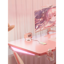 가정용 pc방 책상 RGB 게이밍 라이브방송, 핑크 테이블+의자세트