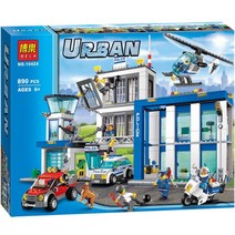 레고시티 이동식지휘본부 화물트럭과지게차 고카트레이서 경찰이동지휘본부트럭 화물비행기 사막랠리레이서 건설용로더 시티스타터세트 소방관프레드 소방차 픽업트럭과캐러밴 호환블록, [경찰서 본부 건물 세트]