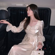FANSYLI 여성 봄가을 패션원피스 프렌치 빈티지 스퀘어넥 원피스 패션 퍼프소매 원피스 파티 드레스 X7J19
