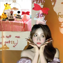 리본 고깔모자 펠트 스마일 부직포 파티햇 생일 별 강아지 고양이 생일 쁘띠 꼬깔 200일, 별(브라운)