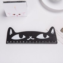 건축 제도 용품 15cm 귀여운 카와이 고양이 나무 눈금자 평행 측정 직선 학교 도구 한국어 그림 용품, 02 Black