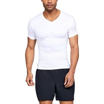 언더아머 Under Armour 남성용 택티컬 히트기어 콤프레션 V-넥 티셔츠 미디엄 화이트 152955, Medium, White (100)/Clear