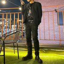 던웨이브 / 데미지 빈티지 구제 코팅진 블랙진