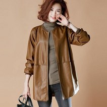 여성 레더 가죽 자켓 라이더 롱 블랙 트렌치 코트 루즈핏 베이스볼 브라운 윈드 브레이커