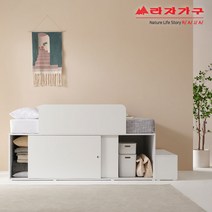 라자가구 위드 통큰 슬라이딩 높은 수납침대 프레임 SS+가드+계단, 화이트레몬버터