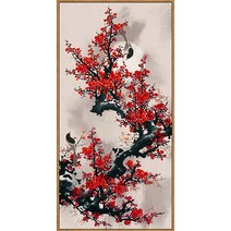 DIY 보석십자수 비즈자수 큐빅 구슬 붉은 매화꽃, 45*70