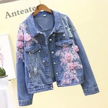 [Anteater]여성 봄 패션 청자켓 꽃자수 데님 자켓 xin216BN1