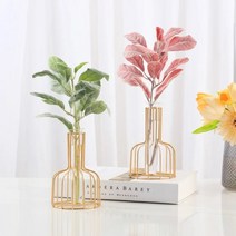 이케바나 인테리어화병 유리화병 꽃병 미니투명 시험관 글라스 화병 철제 골드프레임 꽃병, 골드