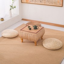 (의자)라탄 낮은 다다미 티테이블, 직경 40 높이 6cm 풀 옐로우