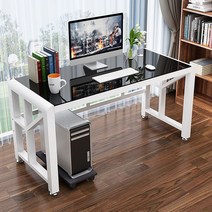 제일퍼니처 디자인굿 강화유리 위생 책상 컴퓨터 PC 철제 사무용 게이밍, 뉴아트_강화유리책상_선택22:화이트블랙(W100cm)