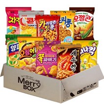 메리박스 농심 스낵세트 10종(매운새우깡+꿀꽈배기+오징어집+양파링+바나나킥+자갈치+콘칩+카라멜땅콩+죠리퐁+꼬깔콘군옥수수), 1세트