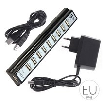 10 포트 USB 허브 멀티 USB 분배기 EU/US 플러그 다기능 전원 어댑터 다중 확장기 2.0 USB 허브 PC용 케이블 포함, CHINA|EU Plug