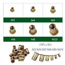 리벳 못 리베트 팝너트 공구 블라인드 플라스틱 규격 스텐 알루미늄 도구 기구 세트 1020pcs m3 m4 m5 m6 m8 m10 아연 도금 널링 너트 rivnut 플랫 46, 10개