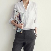 바이미니 버튼 카라 간절기 아사면 남방