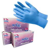 마미손 니트릴 고무 장갑 100매입 파랑색 S M L 위생 주방용품 잡화 요리 염색 다용도 작업, S(소)