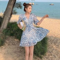 여름 쉬폰 원피스 퍼프소매 플레어 스커트 러블리핏