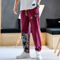 캐쥬얼 운동 차이나 패치워크 바지남자 빅 사이즈 길이 스키니 면린넨 조거팬츠 와이드 루즈핏 A266 4995131874