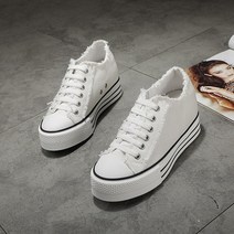 여성 하이탑 스니커즈 캔버스 운동화 키높이 부츠 레이스업 벨크로 통굽 키높이 여자스니커즈 인박카001 유럽 ​​스테이션 보이지 않는 여성용 신발 7cm 다목적 저지대 캔버스 신발 두꺼운 바닥 폭발 작은 작은 캐주얼 보드 신발