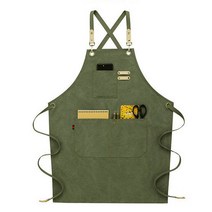 바리스타 캔버스 네일아트 헤어샵 작업 앞치마, 카키, 1개