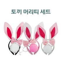 토끼 머리띠 넥타이 꼬리 3종 세트 바니머리띠 파티머리띠 Hairband, 1. 화이트