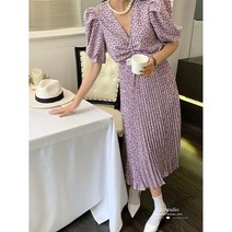당일발송 옷장체인지 여성 프릴 원피스 브이넥 플라워 롱원피스 주름치마