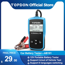 topdon ab101 car battery tester 12v 전압 배터리 테스트 자동차 충전기 분석기 2000cca car cracking charging circut test, 씨엔, 배터리 테스터