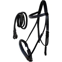 CHALLENGER 말 잉글리시 브라운 다목적 트레일 가죽 굴레 고삐 805EB03, 블랙., Full