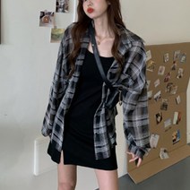 여성 루즈핏 체크 남방 부드러운 끈나시 원피스 1세트