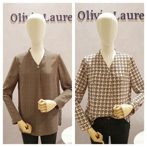 올리비아로렌 세련된 프린트 나염 브이넥 쉬폰 봄 가을 블라우스 vocnlvf8111