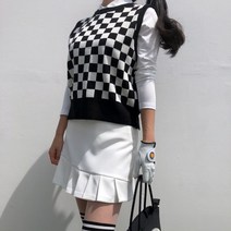 골프조끼 여성 니트 화이트 블랙 보드체크 골프 베스트 가을 필드룩 라운딩룩 로로얼로이