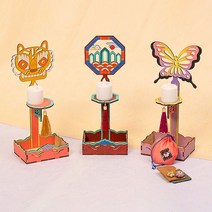 레디코 촛대 만들기 세트 어린이 diy 재료 전통 문양 공예 세트 민화 호롱불 led 초 키트 팬시 우드 돌봄 교실, 나비