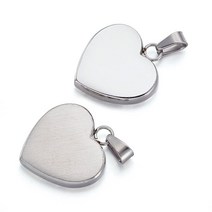 Beadthoven 10피스 304 스테인리스 스틸 하트 태그 펜던트 DIY 러브 목걸이 참 발렌타인 선물 23x22x4mm (스테인리스 스틸), With bail StainlessSteel Color