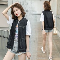 빠리맘 성 청조끼 데님 숏 베스트 자켓 데일리 워싱 포켓CK55