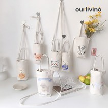 [히트템] 캔버스 드링크백 텀블러 캐리어 컵홀더 테이크아웃 에코백, 볼빨간곰