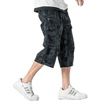 카고 반바지 남성용 3/4 카 무릎 아래 면 캐주얼 긴 안쪽 솔기 운동 멀티 포켓 (벨트 ) 1219# 네이비 블루 33