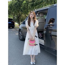 데일리룩 로맨틱 소녀풍 쁘띠 리본 머메이드 히메지 원피스 서양룩 간단