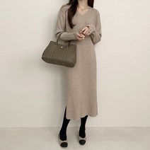 마이시즌 여성용 미미 울 골지 니트 롱 원피스 + 허리끈 세트