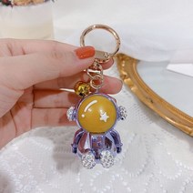 창의 전기 도금 우주공 열쇠 단추 장착 다이아몬드 만화 카우보이 방울 자동차 열쇠 체인 액세서리 작은 선물, 자주색