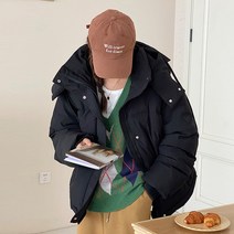 여성 오버핏 후드 숏 패딩 다운 자켓